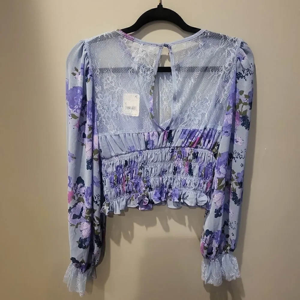 Free People Forever Femme floral print in blue and purple with lace small